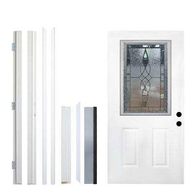 PexFix 36"x80" Fiberglass Entry Door Decor Glass Door Primed Knock-Down Left Hand Inswing Door 2-Panel White Fiberglass Entrance Door
