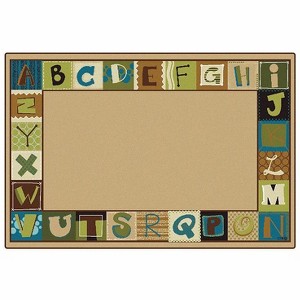 Carpets for Kids KIDSoft Alphabet Blocks Border Classroom Rug Nature Colors, Rectangle, Tan - 1 of 4