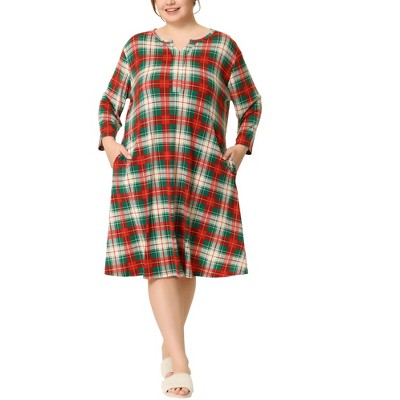 Agnes Orinda Women's Plus Size Comfortable Plaid V-Neck Lounge Nightgowns