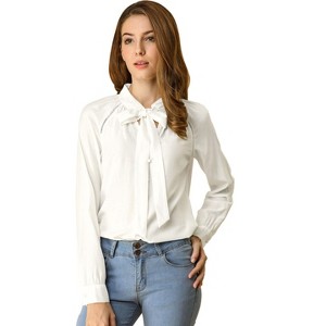 Allegra K Women's Work Office Long Sleeve Button Decor Elegant Bow Tie Neck Blouse - 1 of 4