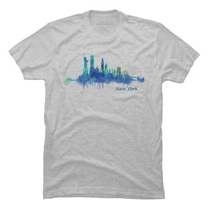 Men's Design By Humans New York City Skyline v05 Cityscape Watercolor By HQPhoto T-Shirt - 1 of 4
