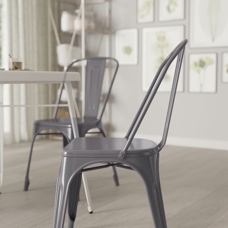 Merrick Lane Powder Coated Metal Stacking Dining Chair with Clear Coat Finish and Plastic Floor Glides for Indoor Use, 4 of 12