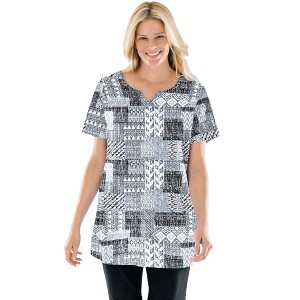 Woman Within Women's Plus Size 7-Day Print Patchwork Knit Tunic - 1 of 4