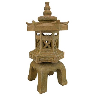 Sacred Pagoda Lantern Beige Resin Garden Statue with LED Lights