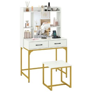 Resenkos Vanity Desk - Storage Drawers, Built-In Charging Station, Multifunctional Dressing Table - White - 1 of 4