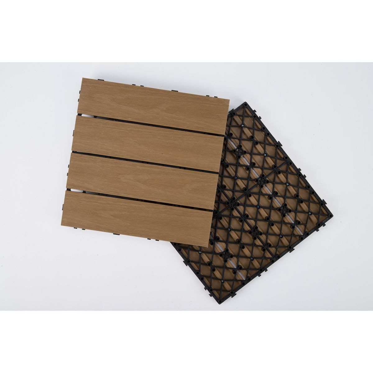 Interlocking Composite Deck Tiles, Wood Grain Snap-In Outdoor Patio Flooring Tiles for Balcony, Backyard & Outdoor Walkway Decoration - thumbnail 4