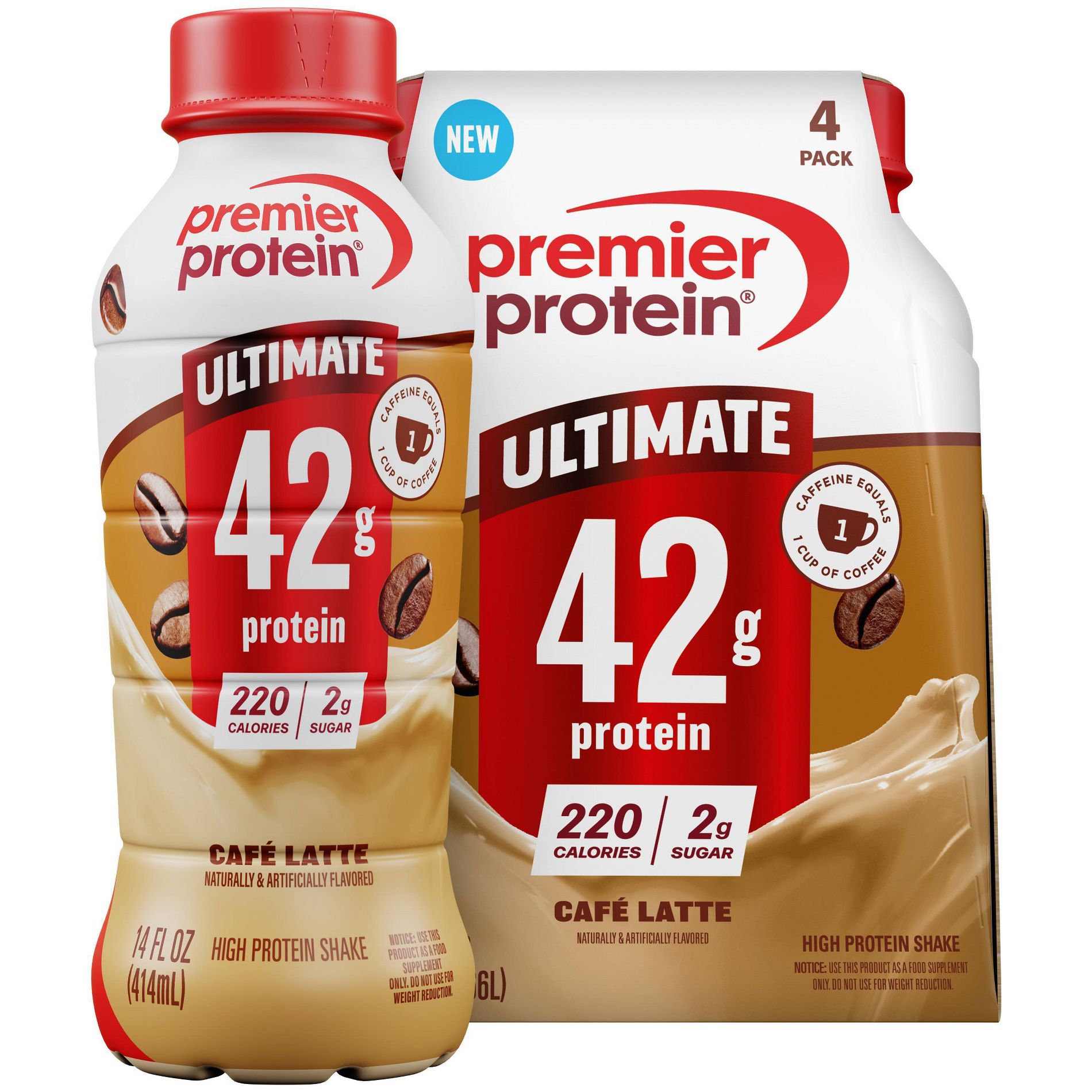 Premier Protein Ready To Drink Cafe Latte Caffeinated Milk Protein Shakes - 42g Protein - 4pk/14 fl oz