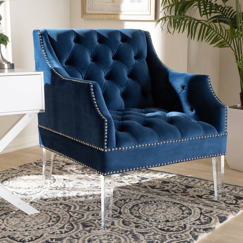 Silvana Velvet Lounge Chair with Acrylic Legs Blue - Baxton Studio, 3 of 11