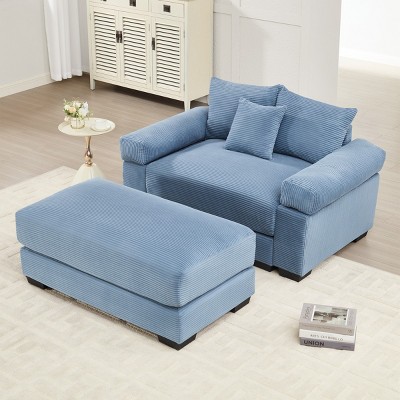 Modern Corduroy Accent Chair with Ottoman, Oversized Deep Seating Cloud Sofa for Living Room or Reading Nook – The Pop Home
