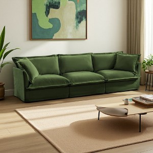 Slipcovered 3-Seater Chenille Fleece Sofa with Plush Armrests & Convertible Modular Couch - 1 of 4