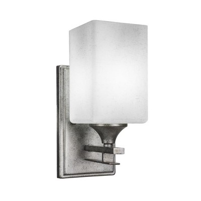 Toltec Lighting Uptowne 1 - Light Sconce in  Aged Silver with 4" Square White Muslin Shade