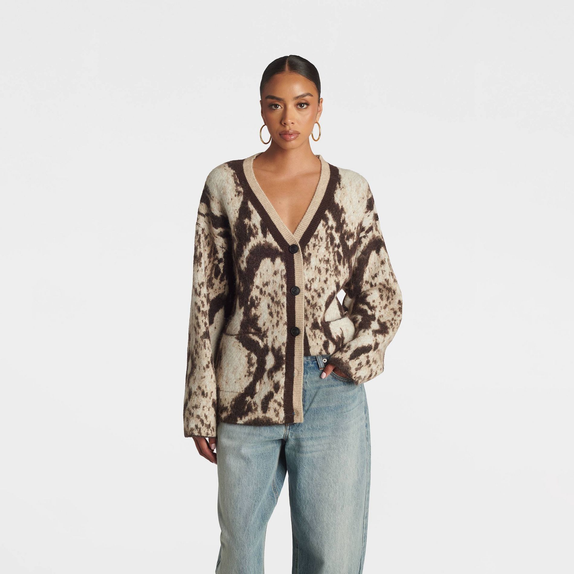 KBB by KAHLANA Women's Snake Print 'The Slouchy Cardigan Sweater' - Brown/Tan