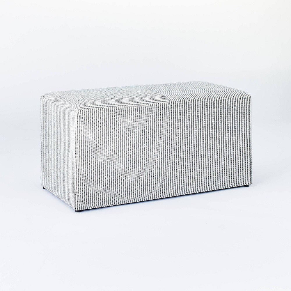 Photos - Pouffe / Bench Lynwood Cube Bench Ticking Striped Blue - Threshold™ designed with Studio
