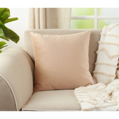 Beige Pinsonic Velvet 18" Square Throw Pillow