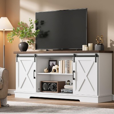 Farmhouse Tv Stand for 65 Inches TVs, Entertainment Center with Storage and Sliding Barn Doors, Adjustable Shelf Modern Media TV Console