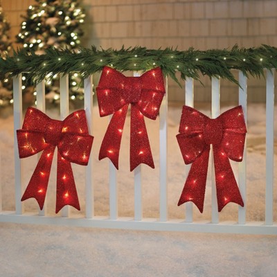 BrylaneHome Pre-Lit Tinsel Bows, Set Of 3