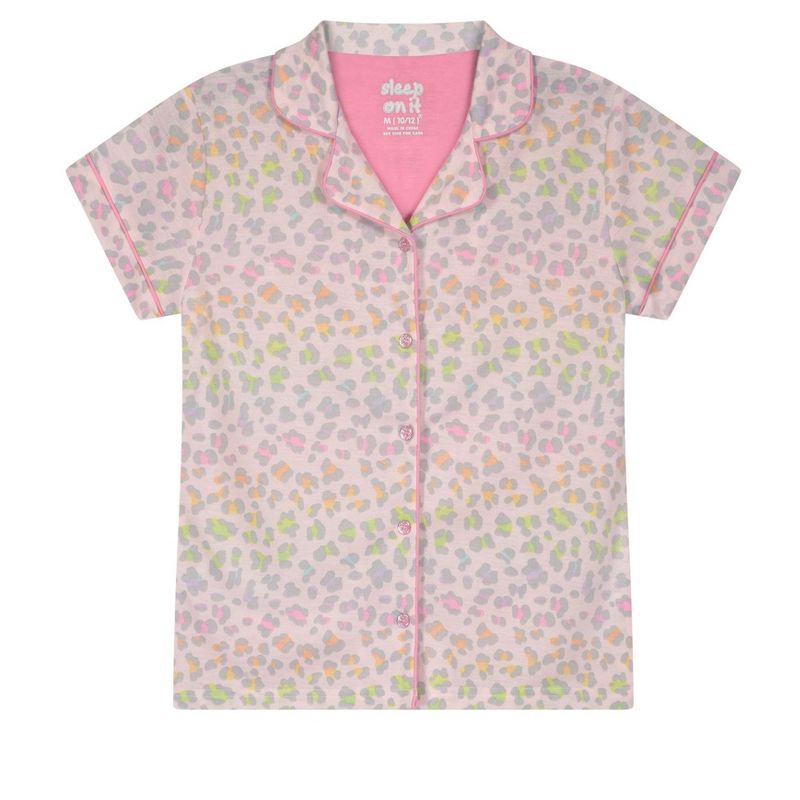 Sleep On It Girls Pastel Leopard 2-Piece Coat Pajama Sleep Set With Matching Scrunchie - Pink, L(14/16), 5 of 8