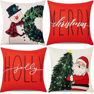 Christmas Throw Pillow Covers 18x18 in Set of 4 Decorations,Decorative Snowman Santa Pillow Case - 1 of 4