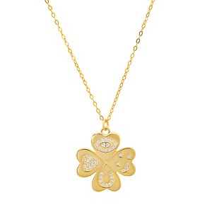 Sterling Silver 'Lucky Charm' Clover CZ Pendant Necklace - 1 of 2