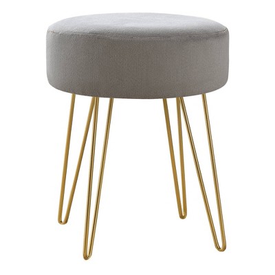 16" Round Upholstered Ottoman with Hairpin Metal Legs - EveryRoom