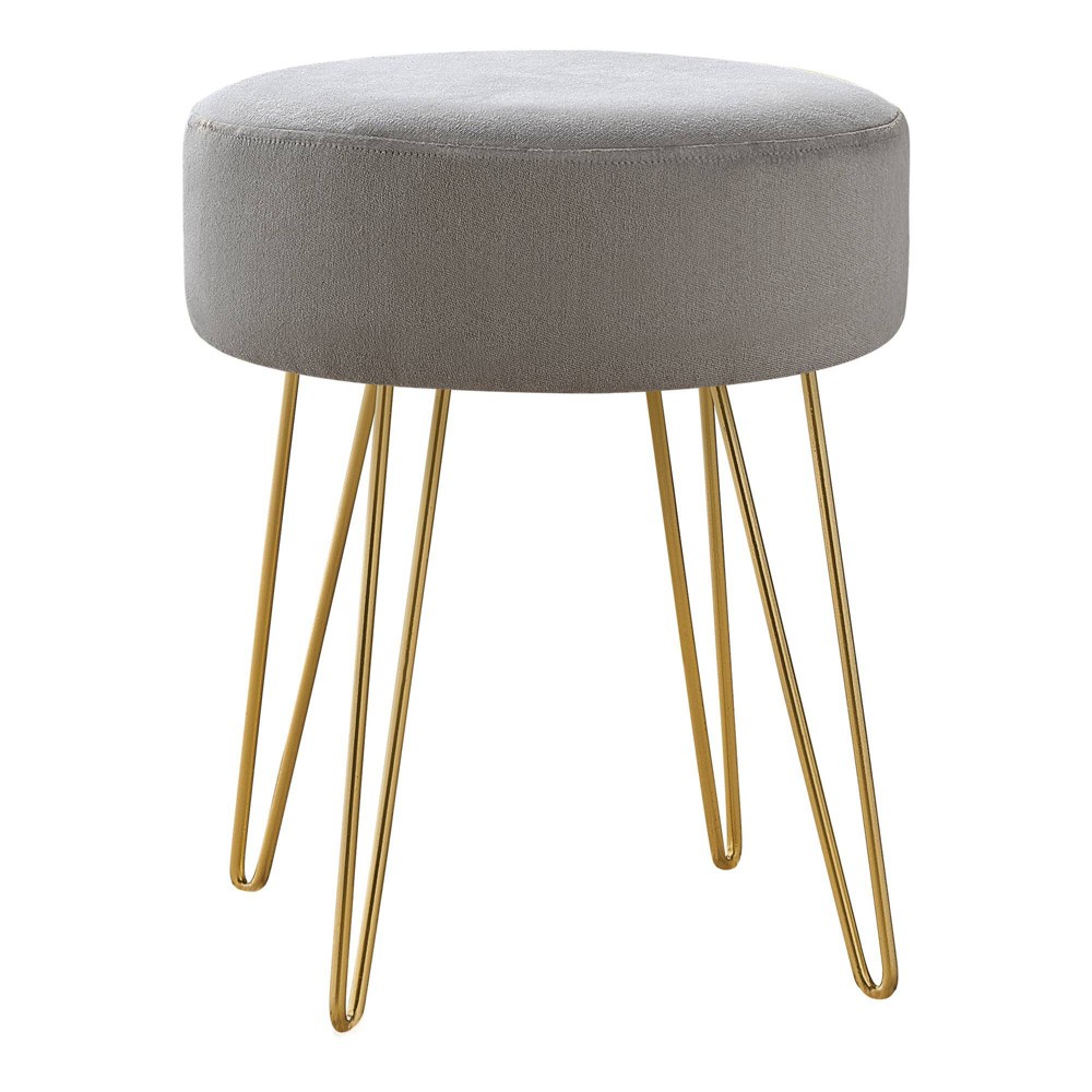 Photos - Pouffe / Bench 16" Round Upholstered Ottoman with Hairpin Metal Legs Gray/Gold - EveryRoo