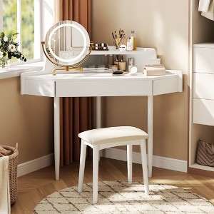 APRILSOUL Modern Corner Makeup Vanity Desk with Large Storage White - 1 of 4