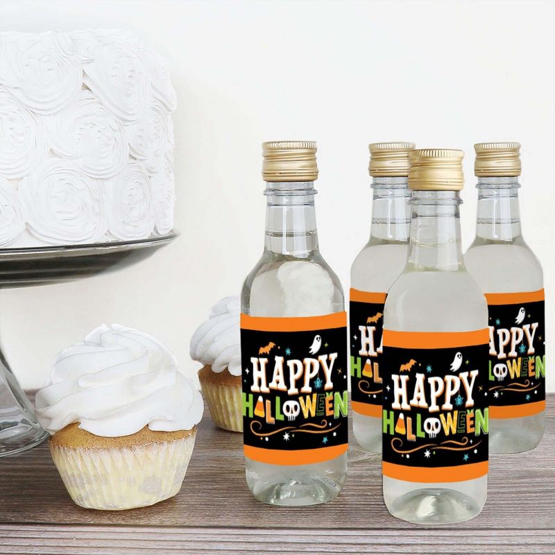 Big Dot of Happiness Jack-O'-Lantern Halloween - Mini Wine & Champagne Bottle Label Stickers - Halloween Party Favor Gift for Women & Men - Set of 16, 3 of 8