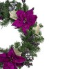 Northlight 24" Unlit Purple Poinsettia and Silver Pinecone Two-Tone Pine Christmas Wreath - 3 of 4