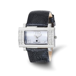 Black Bow Jewelry Charles Hubert Ladies Stainless MOP Dial Black Leather 40x23mm Watch - 1 of 3