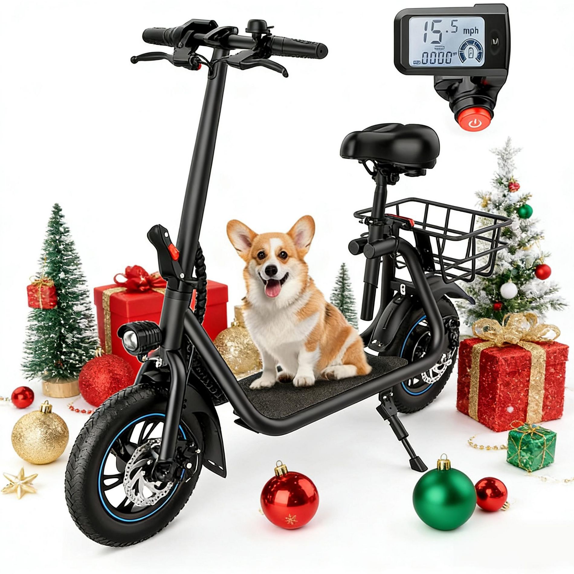 Mastgoal 450W Electric Scooter with Seat for Adults, 12 inch Commuter Electric Scooter with Basket, 280Wh Battery & 21 Mileage, Black