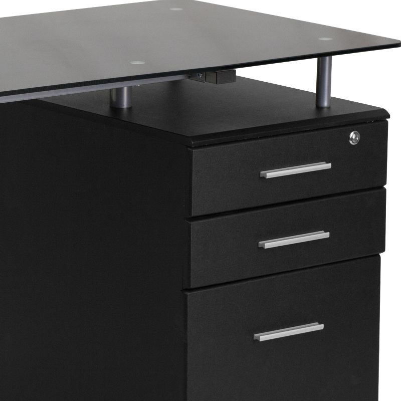 Emma and Oliver Black Glass Computer Desk with Three Drawer Pedestal, 4 of 7