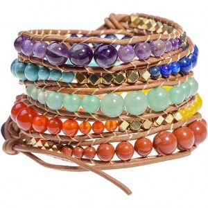 Stone Wrap Bracelet for Women/Men - Adjustable Boho Leather Beaded Bracelet - 1 of 4