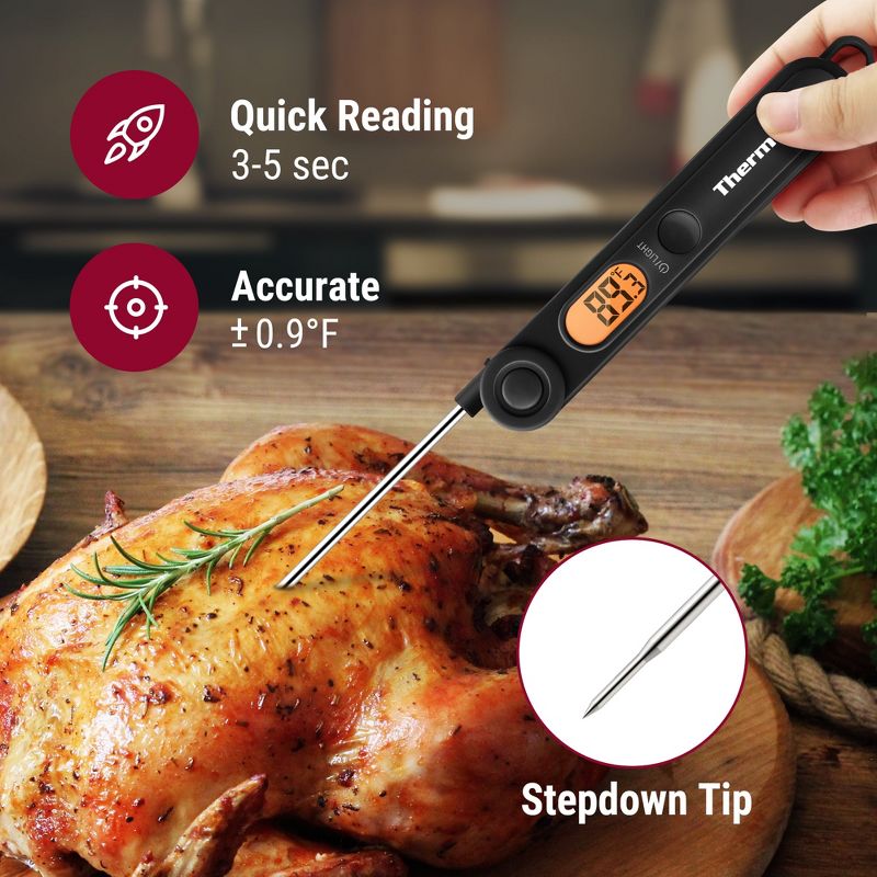 ThermoPro TP03BW Digital Instant Read Meat Thermometer Food Candy Cooking Kitchen  Thermometer with Magnet and Backlight for Oil Deep Fry Smoker Grill BBQ Thermometer, 3 of 11