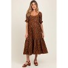 Pinkblush Mocha Floral Sweetheart Puff Sleeve Maternity Midi Dress - 2 of 3