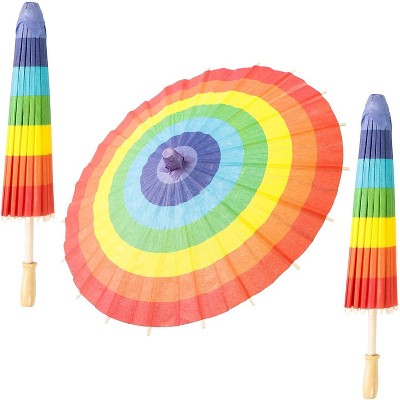 Bright Creations 3 Pack Rainbow Paper Parasol Umbrellas for DIY Crafts, Kids Projects, LGBTQIA+ Decorations, 11.5 in