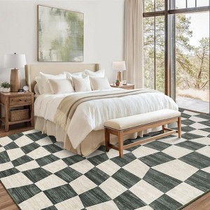 Acekool 2x6 Washable Plaid Rug – Modern Non-Slip Hallway Carpet, Stain-Resistant Geometric Design in Coastal Blue - 1 of 4