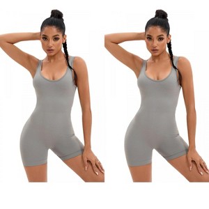 INSPIRE CHIC 2 Pcs Women's U Neck Full Scoop Neck Bodysuit Hollow Back Butt Lifter Body Shapers - 1 of 4