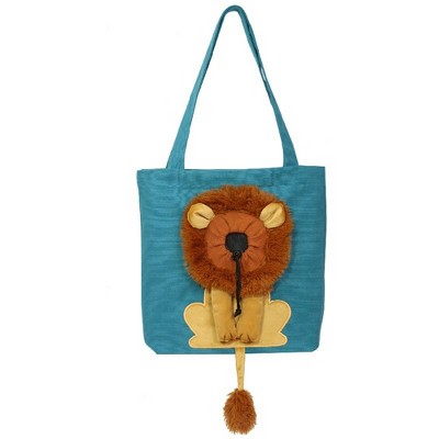 Pet Cat Carrier Bags,Cartoon Cute Lion Design,Adjustable Hole Size, Portable Breathable Outgoing Travel Handbag,9.84*8.66*1.57,Lake Blue