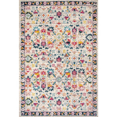 Ivory and Multicolor Synthetic Persian Boho Floral 5' x 8' Rug