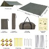 10.5x9.2ft Waterproof Camping Tarp Awning with 2 Poles, Outdoor Hammock Tent Sun Shelter for Outdoor Adventures, Beach, Camping, Hiking, Green - 3 of 4