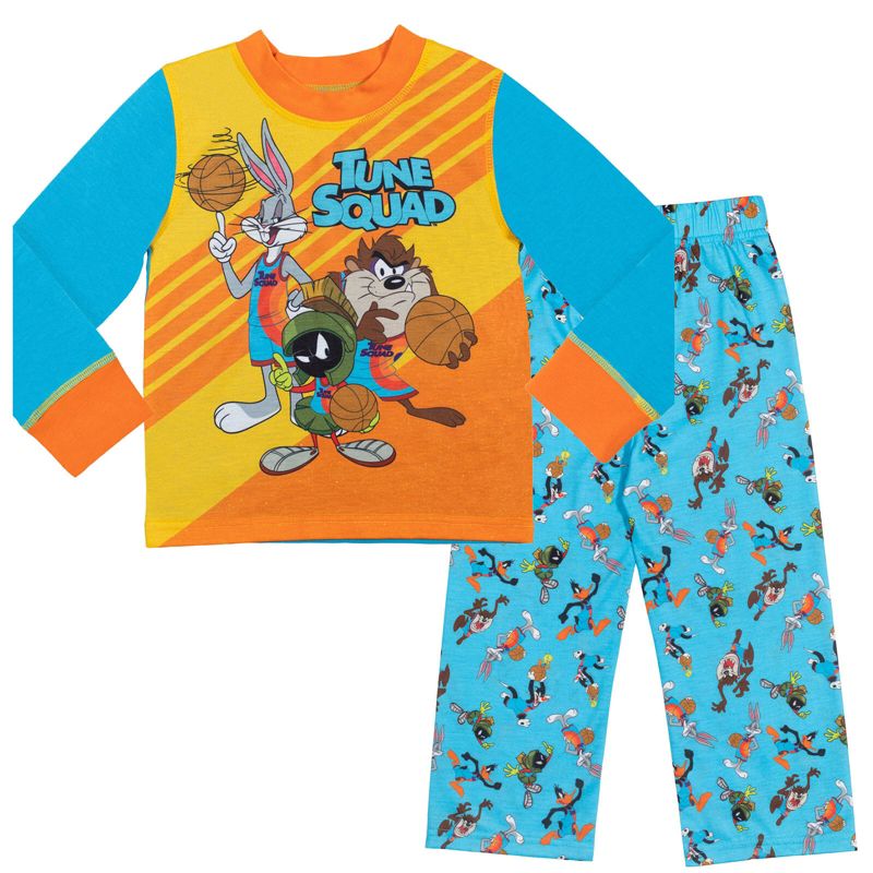 SPACE JAM Looney Tunes Buggs Bunny Tasmanian Devil Pajama Shirt and Pants Sleep Set Little Kid, 1 of 10