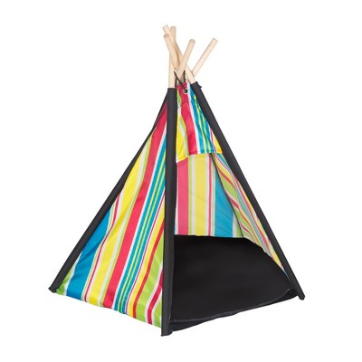 Striped Multicolor Polyester Pet Teepee with Wooden Poles