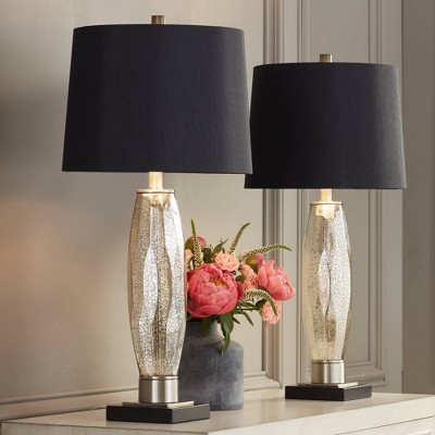Modern Mercury Glass Table Lamps with Black Shades, Set of 2