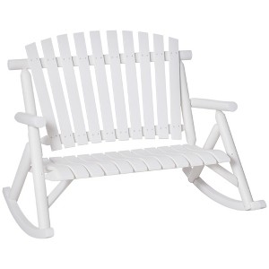 Outdoor Wooden Rocking Chair, Double-Person Rustic Adirondack Rocker with Slatted Seat, High Backrest, Armrests for Patio, Garden and Porch - 1 of 4