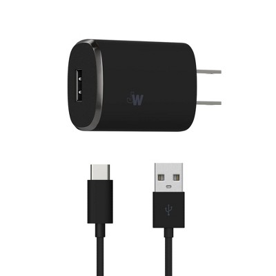 Just Wireless 2.4A/12W 1-Port USB-A Home Charger with 6ft TPU Type-C to USB-A Cable - Black