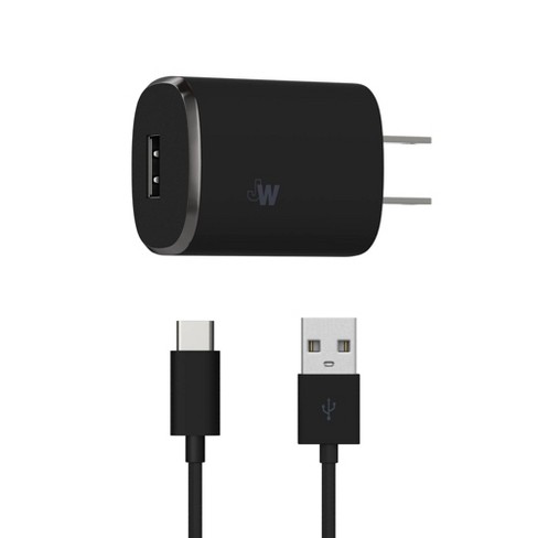 Just Wireless 2.4a/12w 1-port Usb-a Home Charger With Tpu Type-c Usb-a Cable - Black : Target