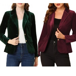 INSPIRE CHIC Women's Notched Lapel Vintage Office Button Front Velvet Blazer 2 Packs - 1 of 4