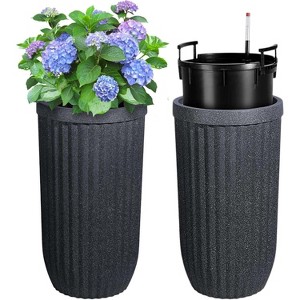 31" Marble Finish Self-Watering Planters Set of 2, Water Level Monitor, Ideal for Living Room, Office, Patio, Porch, and Garden, Black - 1 of 4