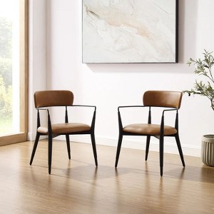 HOMLUX Set of 2 Modern Arm Dining Room Chair Faux Leather Accent Chair with Open Backrest for Kitchen&Living Room&Bedrom - 1 of 4