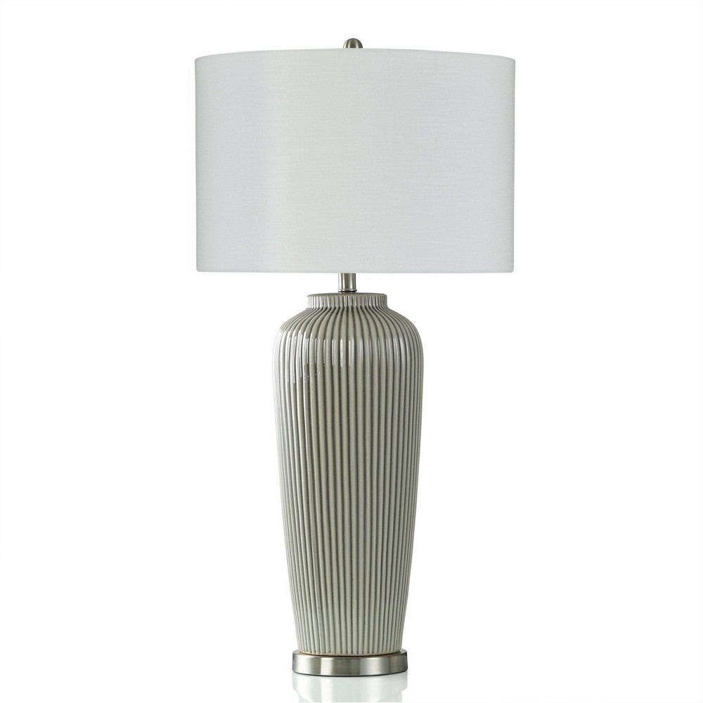 Photos - Floodlight / Street Light Ribbed Ceramic Pristine Table Lamp Gray - StyleCraft: 36" Height, 3-Way Sw